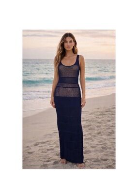 VENUS navy crochet maxi dress
